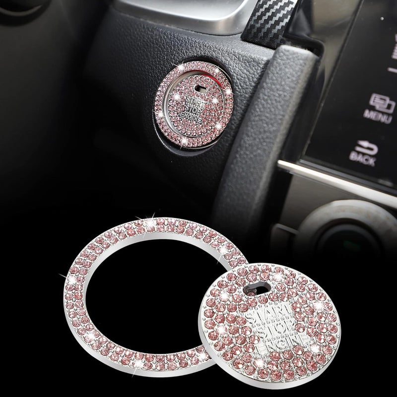 TOMALL Bling Car Engine Start Button Cover Diamond Interior Crystal Push Start Button Ring Stickers Sparkly Accessories Bling Ignition Button Rhinestone Emblem Decorations Universal for Car (Pink) - Image 1